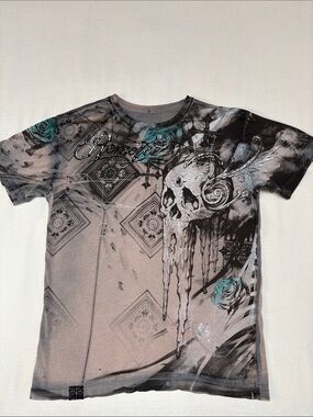 Vintage Remetee Onyx Graphic Shirt - Rare Y2K Affliction Core Skull Tee